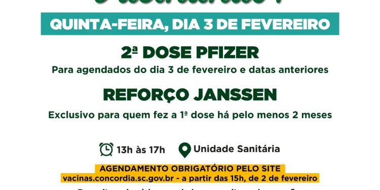 Vacinação de segunda dose da Pfizer e reforço da Janssen nesta quinta-feira (03)