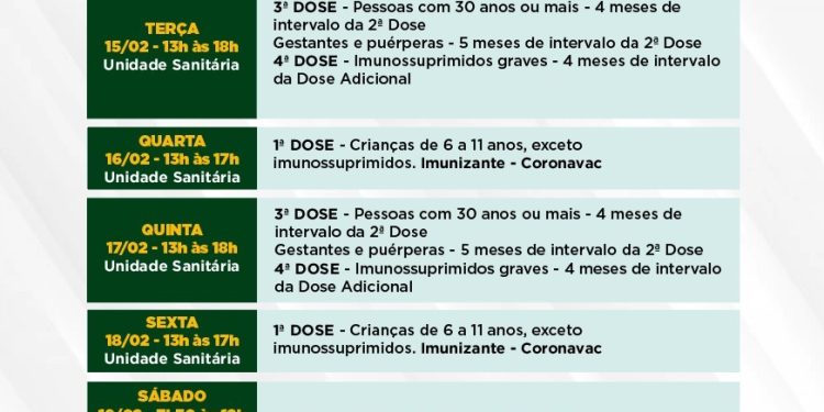 Confira o calendário semanal de vacinação contra a Covid-19