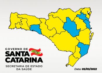 Matriz de risco potencial regionalizado aponta cinco regiões no nível moderado (azul) e 12 no nível alto (amarelo)