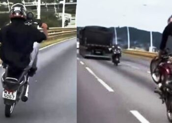 Piloto empina moto e faz manobras arriscadas em plena Ponte Pedro Ivo