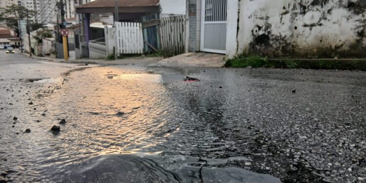 Desperdício: água potável brota do asfalto em ruas no Centro de Florianópolis